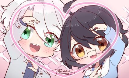 heart hand chibis of hinase midori and tokutaisei pocch